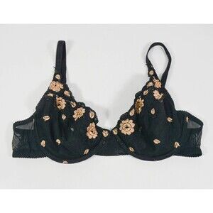 Vintage Maidenform Gold Black Mesh Embroidered Underwire Bra Sz 34B